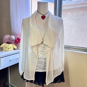 Cream draped open-front layering cardigan shrug sheer knit boho balletcore XS